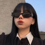 Black slim oval retro sunglasses