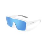 White blue mirrored shield sport sunglasses