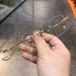 Gold frameless square blue light glasses