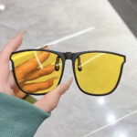 Yellow square frameless clip-on sunglasses