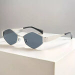 Silver grey geometric metal sunglasses